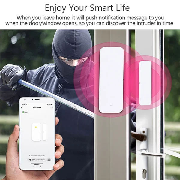 tuya wifi/zigbee door sensor – smart window contact alarm | alexa & google compatible | home security system