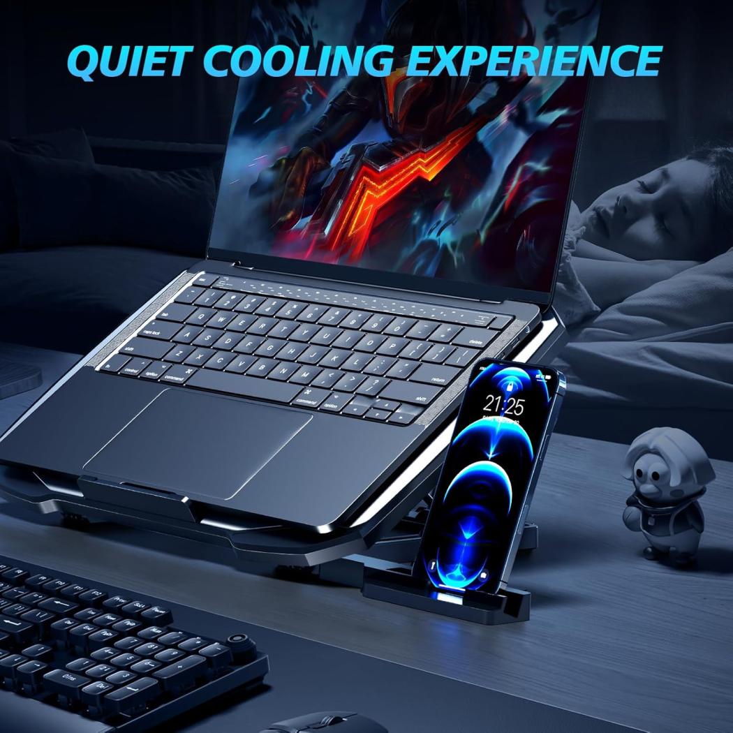 Laptop Cooling Pad with 5 Quiet Fans – Adjustable Laptop Cooling Stand for 12–15.6 Inch Laptops with Dual USB Ports & Phone Holder - Image 4