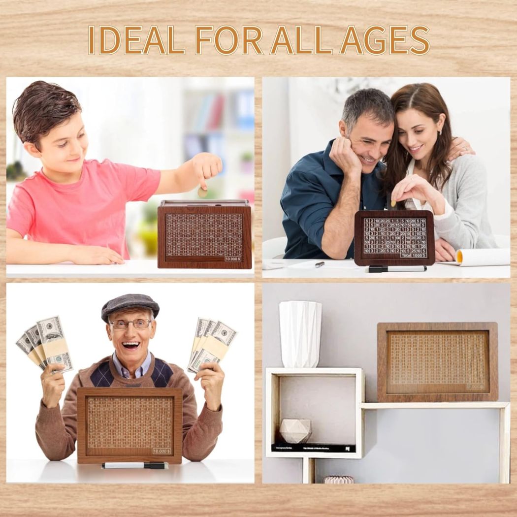 Cash Vault Wooden Savings Box with Counter – Countdown Money Saving Challenge Box for Adults and Kids – $10,000 Goal Piggy Bank - Image 2